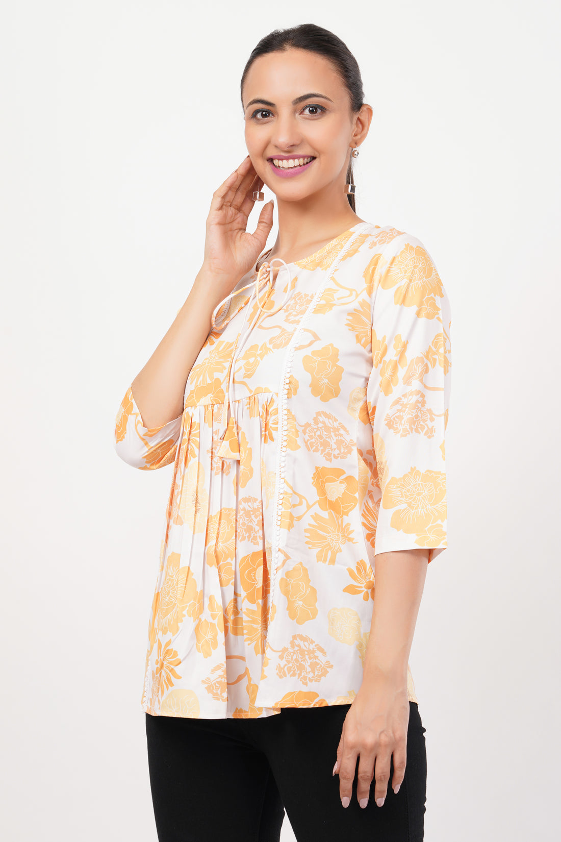 Honneybee Golden Yellow Floral printed Tunic