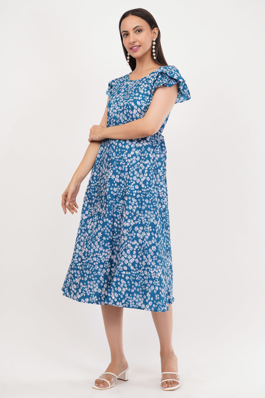 Honneybee Charming Blue Floral Midi Dress